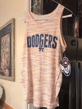 Concepts Sport Women's Dodgers Striped Pink Tank Top Medium